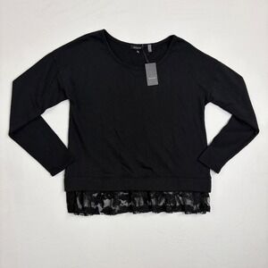 NWT Verve Ami Black Lace Trim Long Sleeve French Terry Sm. Whimsigoth Coquette